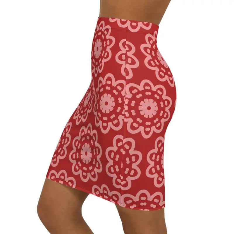 Red Floral Pattern Mini Skirt for Women - Stretchy and Chic - Skirts