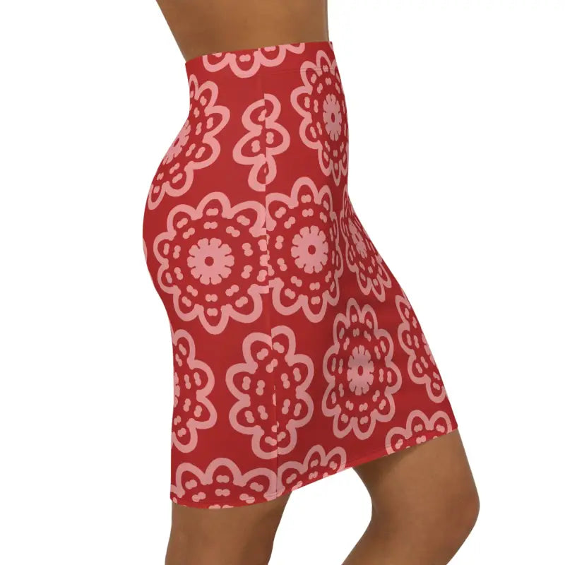 Red Floral Pattern Mini Skirt for Women - Stretchy and Chic - Skirts