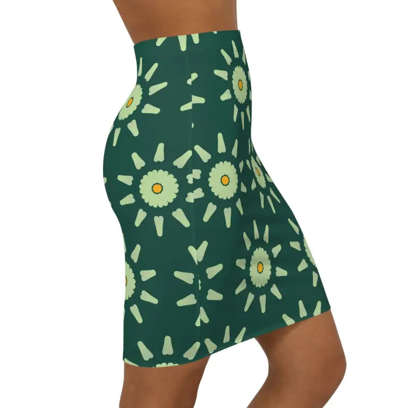 Stylish Mini Skirt with Light Green Pattern & Stretchy Comfort - Skirts