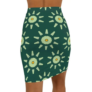 Light Green Pattern Mini Skirt Stretch Comfort - Dipaliz - Skirts
