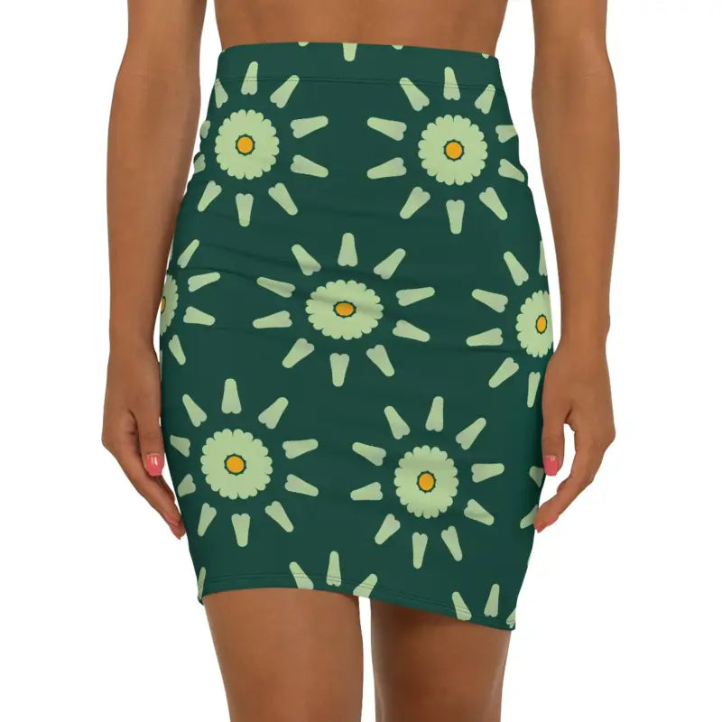 Stylish Mini Skirt with Light Green Pattern & Stretchy Comfort - Xs / Black Stitching Skirts