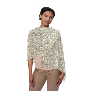Light Scarf, Neutral Floral Pattern Lightweight - Scarves & Shawls