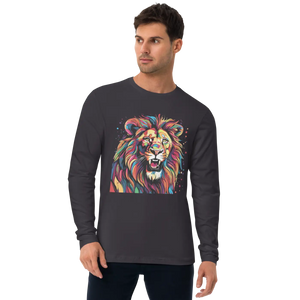 Fitted Men’s Long Sleeve - Lion with Paint Splash - Dipaliz - T-shirts