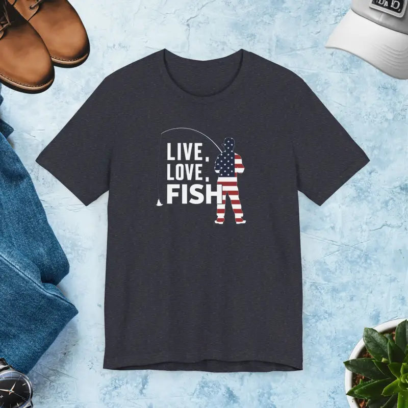 Live Love Fish 4th of July Unisex Tee ?? Perfect for Independence Day - Heather Navy / s T-shirt