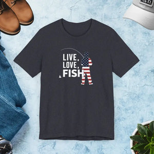 Live Love Fish 4th of July Tee - Patriotic Fishing - Dipaliz - Heather Navy / s - T-shirts