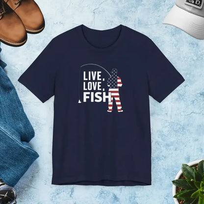 Live Love Fish 4th of July Unisex Tee ?? Perfect for Independence Day - Navy / s T-shirt