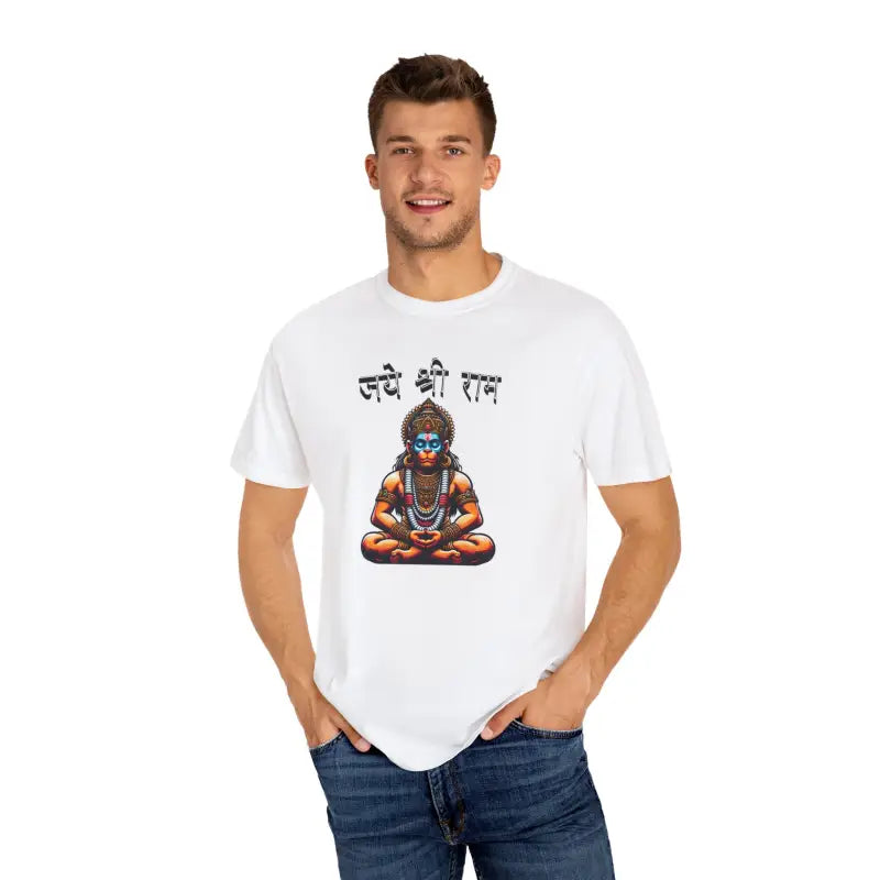 Lord Hanuman in Meditation Jai Shri Ram Unisex Garment-dyed T-shirt - T-shirt