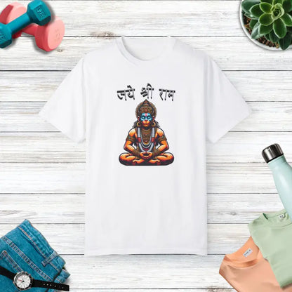 Lord Hanuman in Meditation Jai Shri Ram Unisex Garment-dyed T-shirt - White / s T-shirt