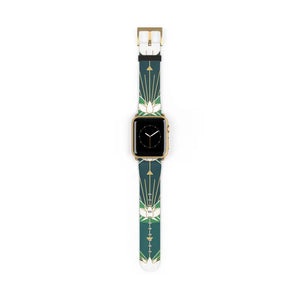 Lotus Art Deco Apple Watch Band - Green Floral Strap - Dipaliz - 38 - 41 Mm / Gold Matte - Accessories