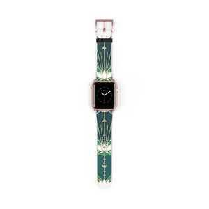 Lotus Art Deco Apple Watch Band - Green Floral Strap - Dipaliz - 38 - 41 Mm / Rose Gold Matte - Accessories