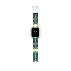 Lotus Art Deco Apple Watch Band - Green Floral Strap - Dipaliz - 38 - 41 Mm / Silver Matte - Accessories