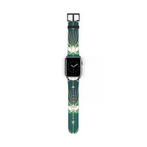 Lotus Art Deco Apple Watch Band - Green Floral Strap - Dipaliz - 42 - 45 Mm / Black Matte - Accessories
