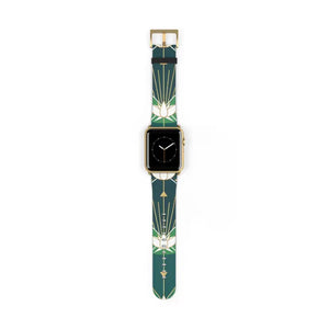 Lotus Art Deco Apple Watch Band - Green Floral Strap - Dipaliz - 42 - 45 Mm / Gold Matte - Accessories