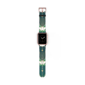 Lotus Art Deco Apple Watch Band - Green Floral Strap - Dipaliz - 42 - 45 Mm / Rose Gold Matte - Accessories