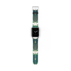 Lotus Art Deco Apple Watch Band - Green Floral Strap - Dipaliz - 42 - 45 Mm / Silver Matte - Accessories
