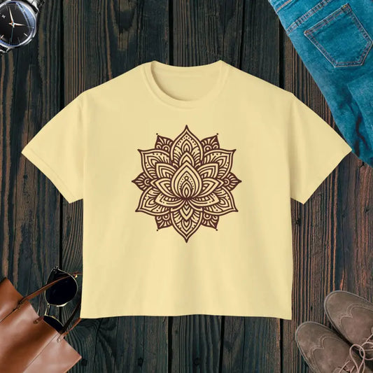 Chic Lotus Flower Boxy Tee for Effortless Style - Butter / s T-shirt