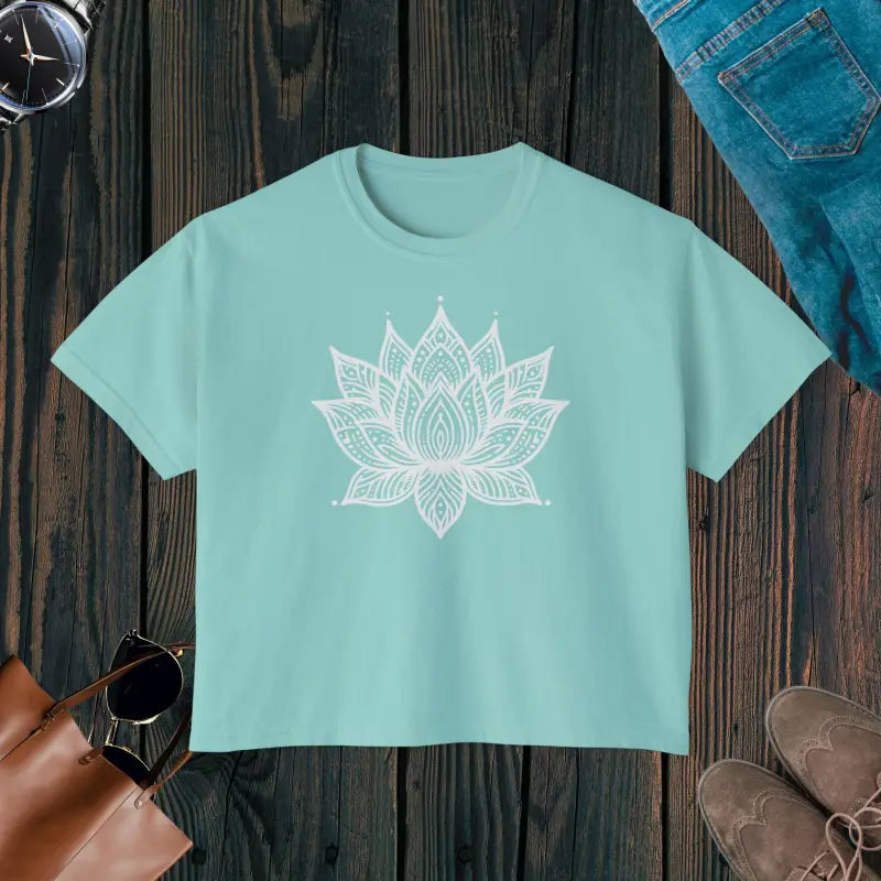 Lotus Flower Muscle Tee - Comfy Boxy Fit with Flowy Rolled Cuffs - Chalky Mint / s T-shirt