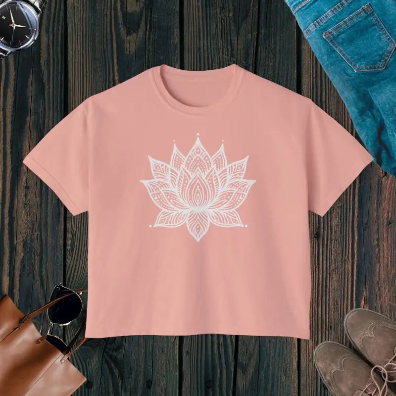 Lotus Flower Muscle Tee - Comfy Boxy Fit with Flowy Rolled Cuffs - Peachy / s T-shirt