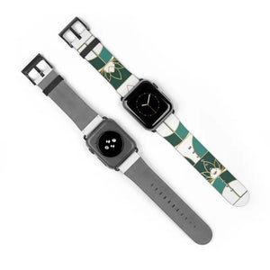 Lotus Geometric Watch Band - Green and Gold Floral Apple - Dipaliz - 38 - 41 Mm / Black Matte - Accessories
