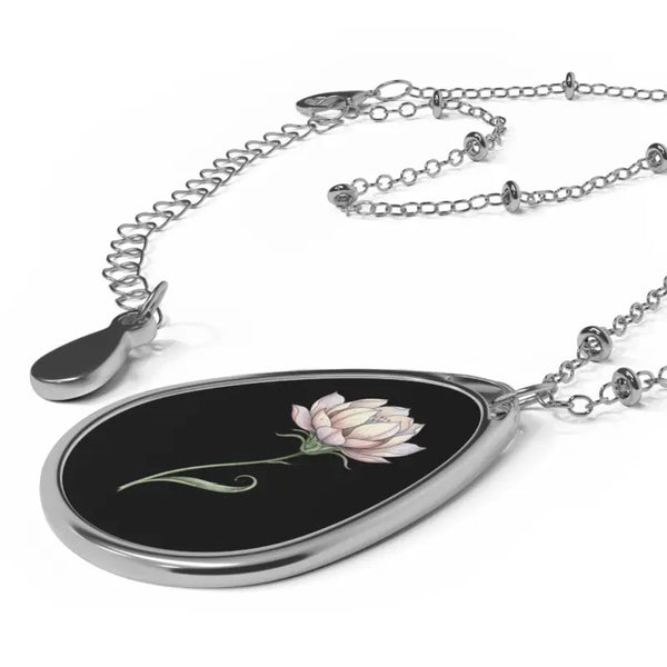 Accessories - Lotus Teardrop Necklace - Floral Oval Pendant Jewelry - Dipaliz one Size / Silver