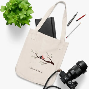 Love is in the Air Birds on a Branch Organic Canvas Tote Bag - one Size / Natural - Bags