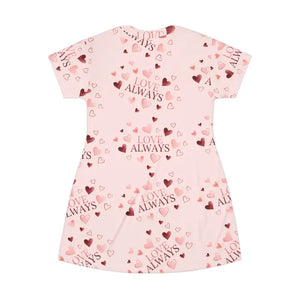 Dresses - Heart Print Day Dress with Self-fabric Binding - Dipaliz