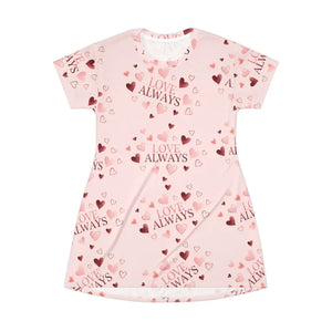 Dresses - Heart Print Day Dress with Self-fabric Binding - Dipaliz