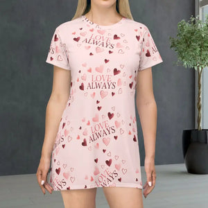 Dresses - Heart Print Day Dress with Self-fabric Binding - Dipaliz Xs