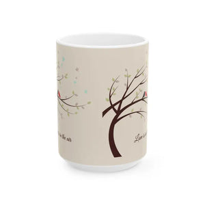Love Birds on a Tree Ceramic Mug — ?Love is in the Air’ Bird & Coffee Cup (11oz/15oz) - 15oz - Mugs