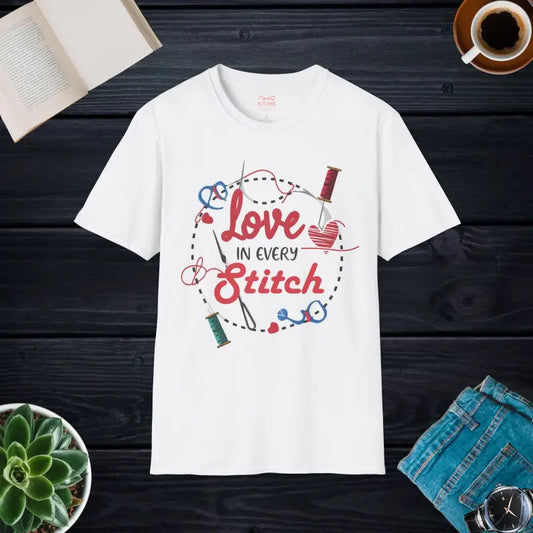 Unisex Softstyle T-shirt: Love in Every Stitch - White / s T-shirt