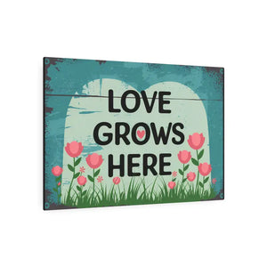 Vintage Metal Art Sign - Love Grows Here White Aluminum - Dipaliz - Novelty Signs