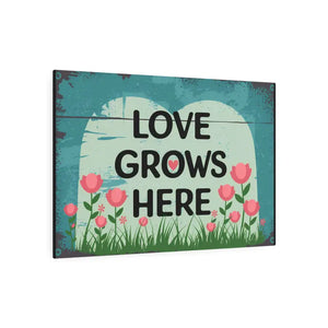 Vintage Metal Art Sign - Love Grows Here White Aluminum - Dipaliz - Novelty Signs