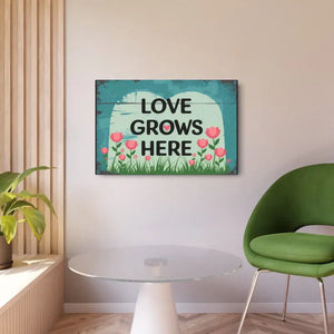 Vintage Metal Art Sign - Love Grows Here White Aluminum - Dipaliz - 30″ x 20″ (horizontal) / 0.12’’ - Novelty Signs