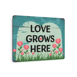 Vintage Metal Art Sign - Love Grows Here White Aluminum - Dipaliz - Novelty Signs