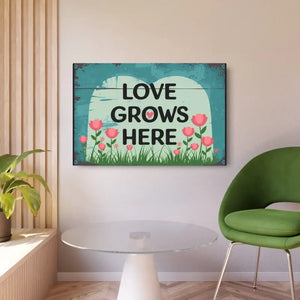 Vintage Metal Art Sign - Love Grows Here White Aluminum - Dipaliz - Novelty Signs