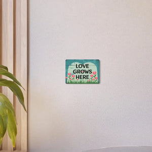 Vintage Metal Art Sign - Love Grows Here White Aluminum - Dipaliz - Novelty Signs