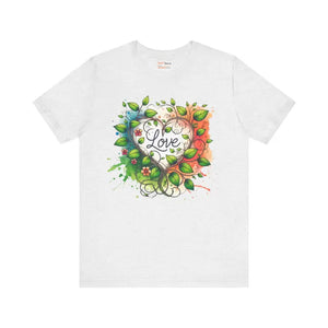 T-shirt - Unisex Jersey Short Sleeve Heart and Flowers Tee - Dipaliz Ash / s