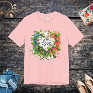 T-shirt - Unisex Jersey Short Sleeve Heart and Flowers Tee - Dipaliz Pink / s