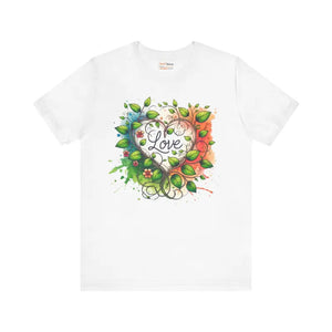 T-shirt - Unisex Jersey Short Sleeve Heart and Flowers Tee - Dipaliz White / s