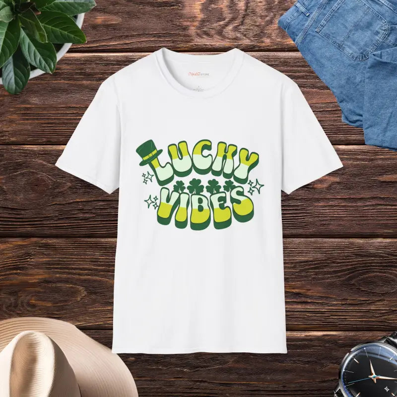 Get Lucky Vibes with Clover Leaf St. Patrick’s Day Tee - White / s T-shirt