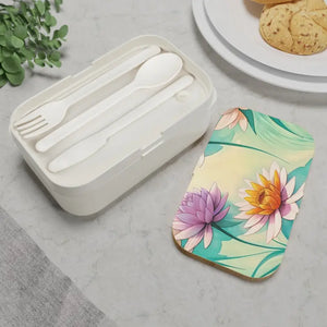 Bento Lunch Box Pastel Flowers Wood Lid Set Dipaliz - one Size - Sets