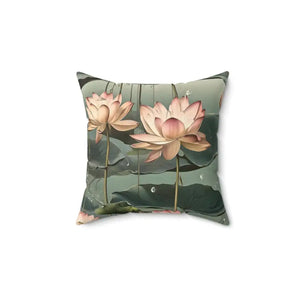 Polyester Square Pillow - Luxurious Lotus Flower Design - Dipaliz - 14’’ × - Throw Pillows