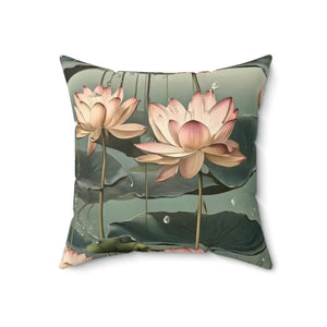Polyester Square Pillow - Luxurious Lotus Flower Design - Dipaliz - 18’’ × - Throw Pillows