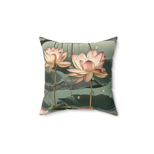 Polyester Square Pillow - Luxurious Lotus Flower Design - Dipaliz - Throw Pillows