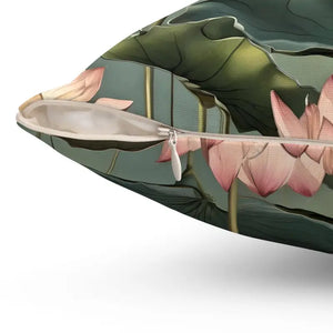 Polyester Square Pillow - Luxurious Lotus Flower Design - Dipaliz - Throw Pillows