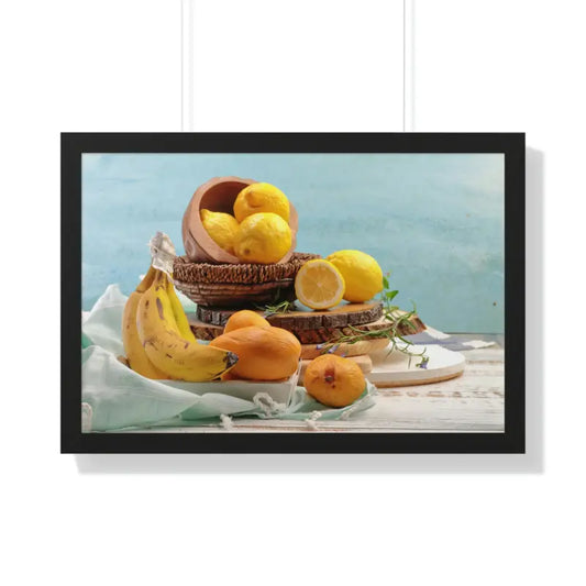 Luxe Citrus Delight Framed Poster - Yellow Fruits Vibe - 30’’ × 20’’ / Black