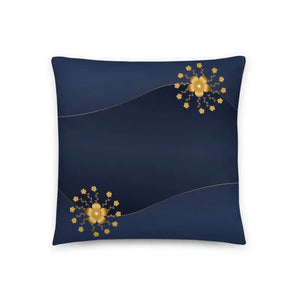 Navy Blue Basic Pillow with Gold Flower Glam Accent - Dipaliz - 18″×18″ - Throw Pillows