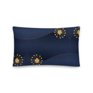 Navy Blue Basic Pillow with Gold Flower Glam Accent - Dipaliz - 20″×12″ - Throw Pillows