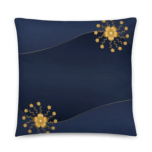 Navy Blue Basic Pillow with Gold Flower Glam Accent - Dipaliz - 22″×22″ - Throw Pillows