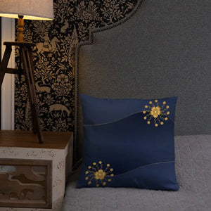 Navy Blue Basic Pillow with Gold Flower Glam Accent - Dipaliz - Throw Pillows